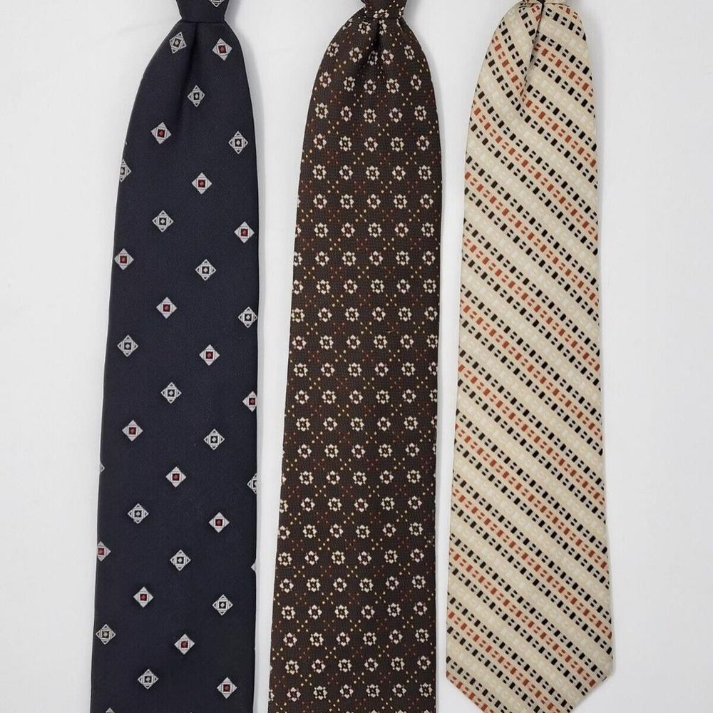 Lot of (3) Par Excellence Foulard Clip On Neck Ties - 17.5" & 18" - Vintage